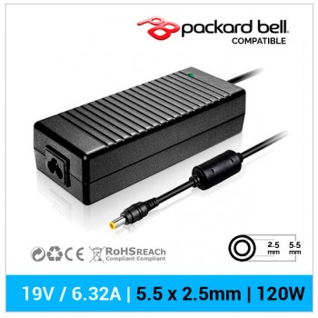 CARGADOR PACKARD BELL COMPATIBLE | 19V / 6.32A | 5.5 x 2.5mm | 120W
