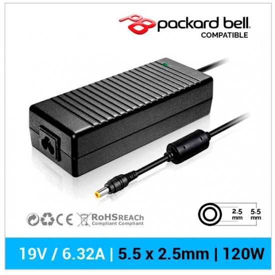 CARGADOR PACKARD BELL COMPATIBLE | 19V / 6.32A | 5.5 x 2.5mm | 120W PACKARD BELL CAR821C