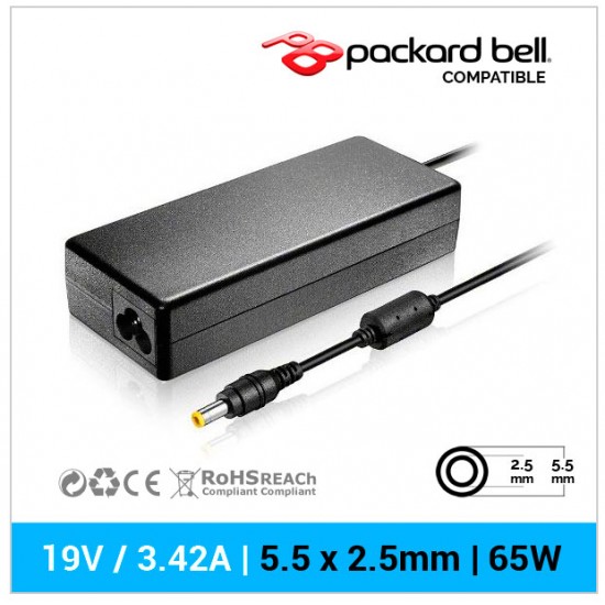 CARGADOR PACKARD BELL COMPATIBLE | 19V / 3.42A | 5.5 x 2.5mm PACKARD BELL 00096C