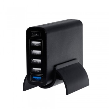 CARGADOR 6 PUERTOS 2 x  QC3.0 | 2 x USB 5V / 2.4A + 1 x Tipo C 5V / 3A 60W | NEGRO