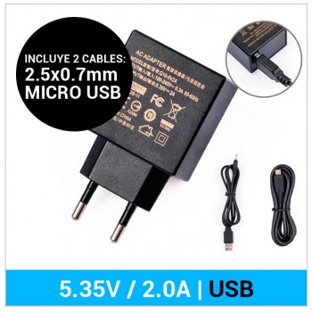 CARGADOR USB 5.35V / 2A | 10.7W | Micro USB | 2.5x0.7mm