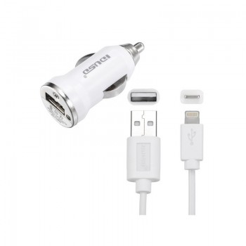 CARGADOR LIGHTNING IPHONE 5/6  2 EN 1 COCHE | BLANCO