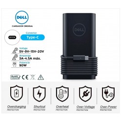 CARGADOR DELL 90W TIPO C ORIGINAL | 5V/3A 9V/3A 15/3A 20V/4.5A 90W | 0TDK33 TDK33