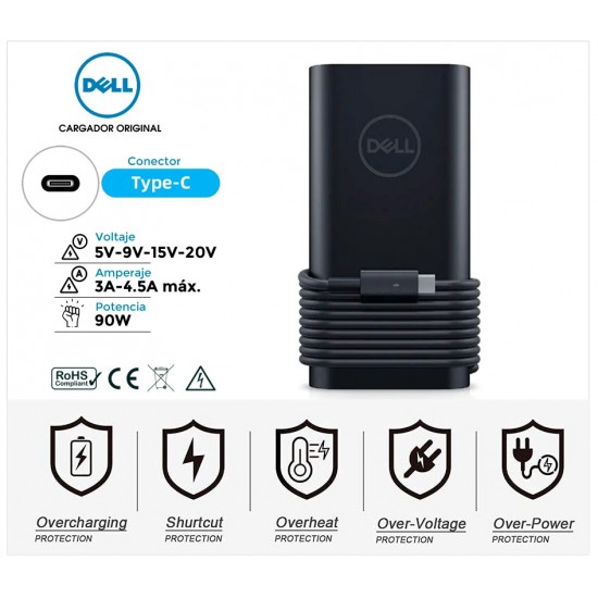 CARGADOR DELL 90W TIPO C ORIGINAL | 5V/3A 9V/3A 15/3A 20V/4.5A 90W | 0TDK33 TDK33 DELL 13310