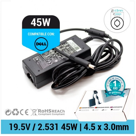 CARGADOR DELL COMPATIBLE | 19.5V / 2.31A | 4.5 x 3.0mm | 45W DELL 10330