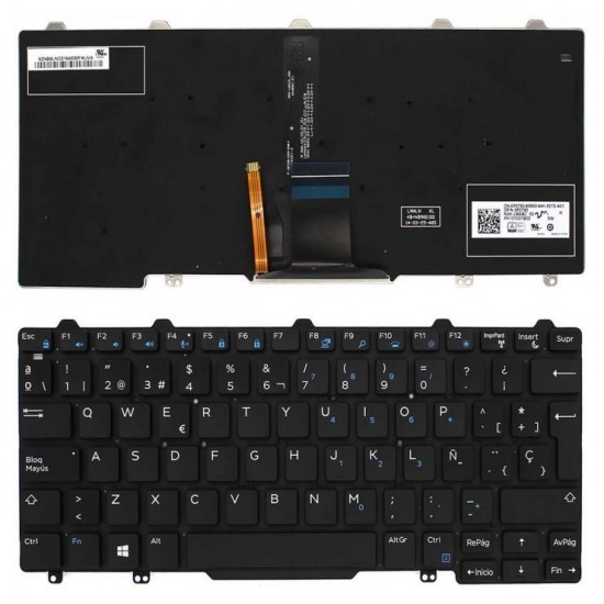 TECLADO ESPAÑOL DELL LATITUDE E5250 E7250 SERIES NEGRO SIN MARCO Y RETROILUMINADO | 48G8Y 048G8Y DELL 08370