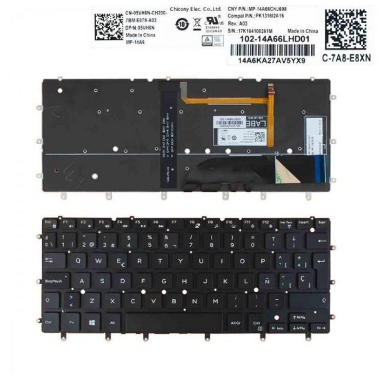 TECLADO ESPAÑOL DELL XPS 13 9343 13 9350 13 7347 13 7348 SERIES | MP-14A66CHJ698 PK1316I2A16 17K164100333M CN-05VH6N-CH200-7BM-E099-A03 05VH6N MP-14A6 PK130SZ3A00 DELL 10402