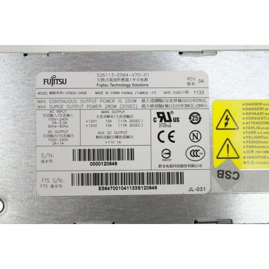 FUENTE DE ALIMENTACIÓN FUJITSU CPB09-045B S26113-E564-V70-01 250W ATX FUJITSU 09212