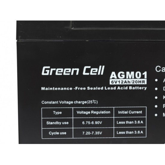 BATERIA GREEN CELL AGM 6V / 12A | AGM01 GREEN CELL 10160