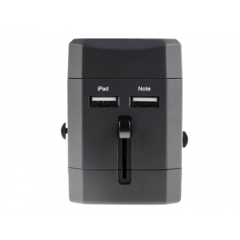 ADAPTADOR DE VIAJE UNIVERSAL GREEN CELL CON DOS PUERTOS USB PARA CLAVIJA EU UK US AU | 100-240V 6A