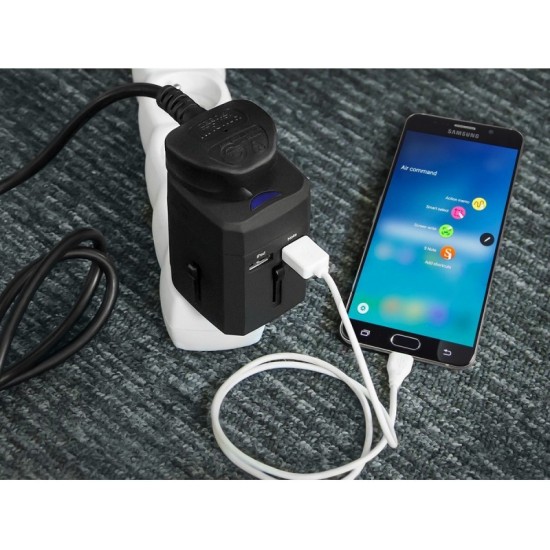 ADAPTADOR DE VIAJE UNIVERSAL GREEN CELL CON DOS PUERTOS USB PARA CLAVIJA EU UK US AU | 100-240V 6A GREEN CELL 10014