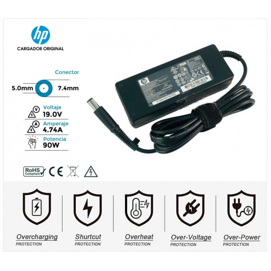 CARGADOR HP 90W ORIGINAL · 19V / 4.74A  · 7.4 x 5.0mm