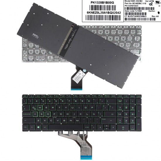TECLADO LATINO HP PAVILION 250 G7 255 G7 15-CN 15-CS 15-CR 15-CW 15-CX 15-DR 17-BY 17-CA SERIES SIN MARCO RETROILUMINADO COLOR  VERDE | AE09U010 787766-020