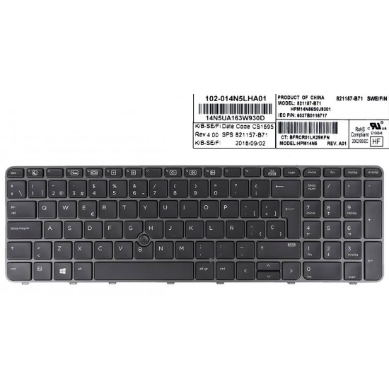 TECLADO ESPAÑOL HP ELITEBOOK 850 G3 850 G4 ZBOOK 15U G3 15U G4 SERIES CON POINTSTICK Y RETROILUMINADO | 836623-061