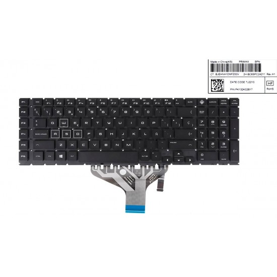 TECLADO ESPAÑOL HP OMEN 17-CB TPN-C144 SERIES RETROILUMINADO COLOR NEGRO LETRAS BLANCAS HP 31933