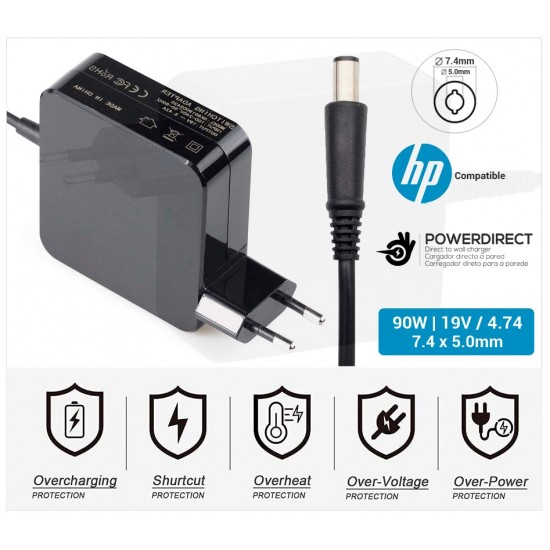 CARGADOR HP COMPATIBLE | 19V / 4.74A | 7.4 x 5.0mm | 90W DIRECTO A PARED ( SIN CABLE ) HP 00046DP