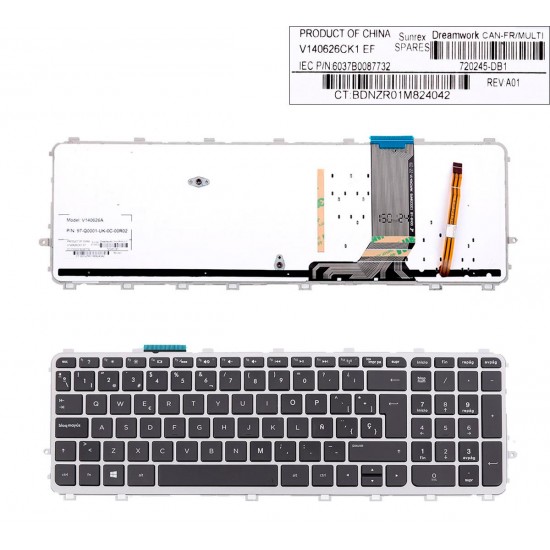 TECLADO ESPAÑOL HP ENVY 15-J | NEGRO CON MARCO GRIS Y RETROILUMINADO HP 05040