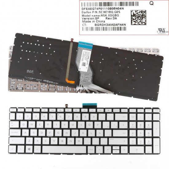 TECLADO ESPAÑOL HP PAVILION 15-BS SERIES RETROILUMINADO | PLATA SIN MARCO HP 11418