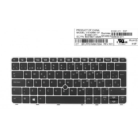 TECLADO ESPAÑOL PORTATIL HP ELITEBOOK 820 G4 SERIES CON FRAME PLATA RETROILUMINADO Y POINTSTICK