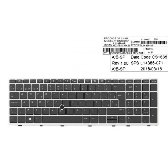 TECLADO ESPAÑOL PORTATIL HP ELITEBOOK 850 G6 SERIES CON MARCO COLOR PLATA / SILVER SIN RETROILUMINACION NI POINTSTICK
