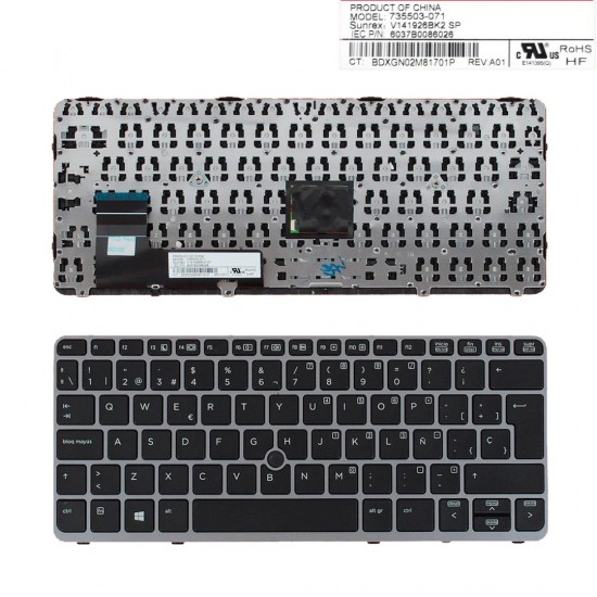 TECLADO LATINO HP ELITEBOOK 820 G1 820 G2 SERIES | FRAME GRIS POINTSTICK Y RETROILUMINADO | 735503-001 762585-161 776452-161 6037B0086001 HP 11414