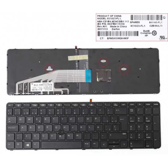 TECLADO ESPAÑOL HP PROBOOK 650 G2 650 G3 655 G2 655 G3 SERIES | CON MARCO POINT STICK Y RETROILUMINACION HP 10216