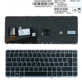 TECLADO ESPAÑOL HP ELITEBOOK 840 G1 850 G1 SERIES RETROILUMINADO CON POINTSTICK | NEGRO CON FRAME GRIS