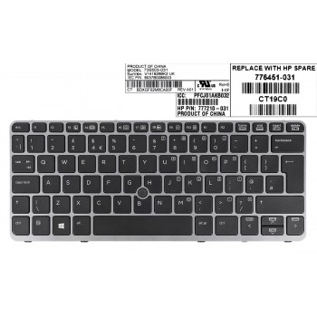 TECLADO UK HP ELITEBOOK 820 G1 820 G2 SERIES FRAME GRIS Y POINTSTICK | 735503-001 6037B0086001