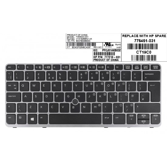 TECLADO UK HP ELITEBOOK 820 G1 820 G2 SERIES FRAME GRIS Y POINTSTICK | 735503-001 6037B0086001 HP 13014