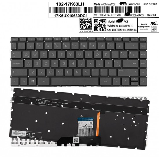 TECLADO LATINO HP PAVILION 13-AN SERIES SIN MARCO RETROILUMINADO | LA L48502-161 17K63LAJ4425 HP 12438