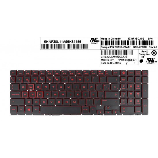 TECLADO ESPAÑOL HP OMEN 15-DC SERIES CON MARCO NEGRO Y TECLAS ROJAS | L50879-071 HP 12800