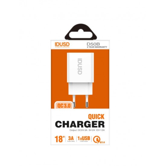 CARGADOR RÁPIDO QC3.0 3.0A 18W IDUSD D50B IDUSD 10450