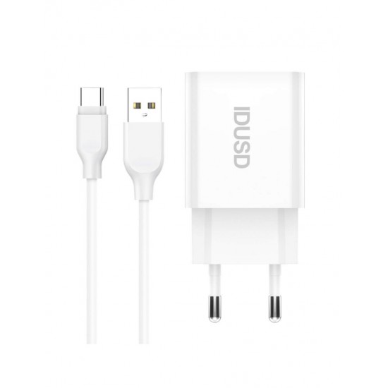 CARGADOR RÁPIDO QC3.0 3.0A 18W + TURBO CABLE TIPO C 1.2M IDUSD D53B IDUSD 10452
