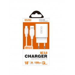 CARGADOR RÁPIDO QC3.0 3.0A 18W + TURBO CABLE TIPO C 1.2M IDUSD D53B