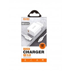 CARGADOR RÁPIDO QC3.0 3.0A 18W + TURBO CABLE TIPO C 1.2M IDUSD D53B