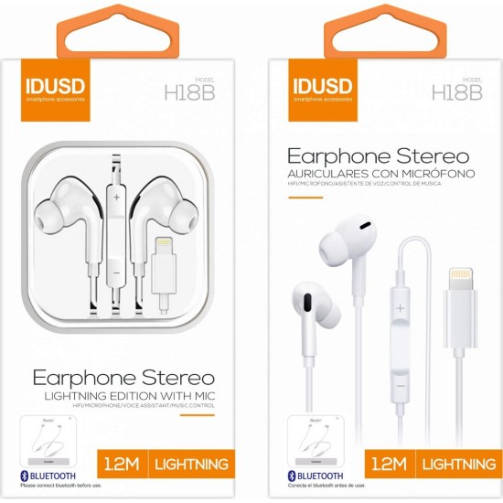 AURICULARES MANOS LIBRES BLUETOOTH CONECTOR LIGHTNING IDUSD H18B IDUSD 13716