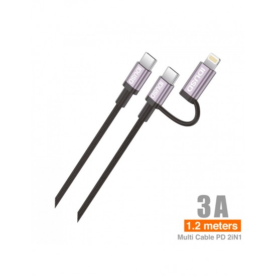 CABLE DE CARGA MULTIPLE 2 EN 1 LIGHTNING + USB TIPO C 1.2M 3.0A COLOR NEGRO | C03A IDUSD 34216
