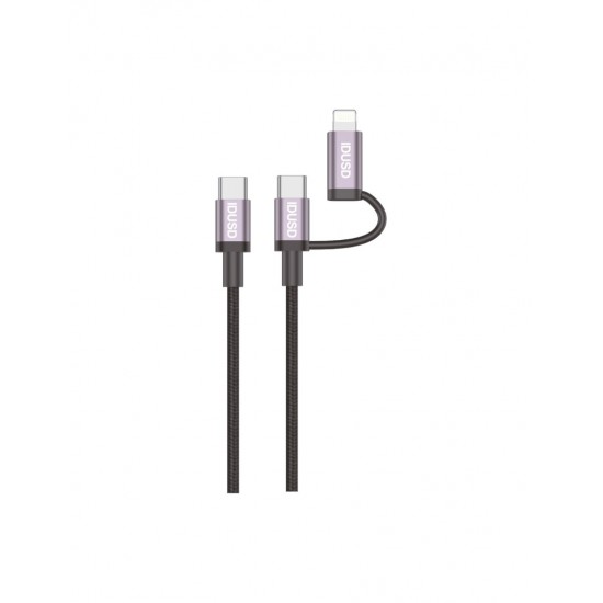 CABLE DE CARGA MULTIPLE 2 EN 1 LIGHTNING + USB TIPO C 1.2M 3.0A COLOR NEGRO | C03A IDUSD 34216
