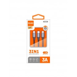 CABLE DE CARGA MULTIPLE EN 1 LIGHTNING + MICRO USB + USB TIPO C 1.2M 3.0A COLOR NEGRO | C02A