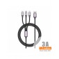 CABLE DE CARGA MULTIPLE EN 1 LIGHTNING + MICRO USB + USB TIPO C 1.2M 3.0A COLOR NEGRO | C02A IDUSD 34215