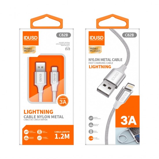 CABLE NYLON TRENZADO LIGHTNING 1.2M 3A COLOR BLANCO | C82B IDUSD 32070