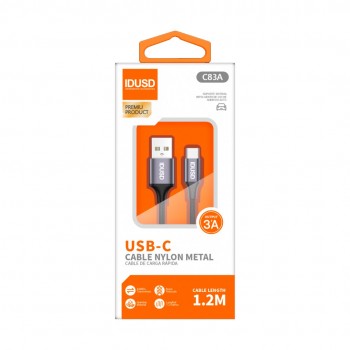 CABLE NYLON TRENZADO TIPO USB-C CARGA RAPIDA 3A 1.2M NEGRO | C83A