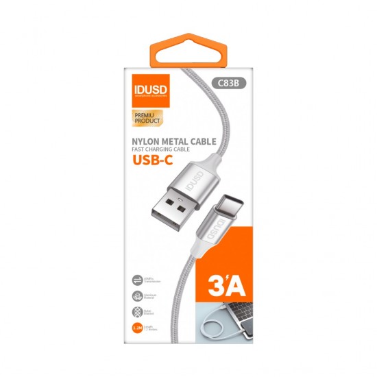 CABLE NYLON TRENZADO TIPO USB-C CARGA RAPIDA 3A 1.2M BLANCO | C83B IDUSD 32073