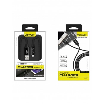 CABLE MICRO USB 1METRO 2.4A NYLON NEGRO L-11