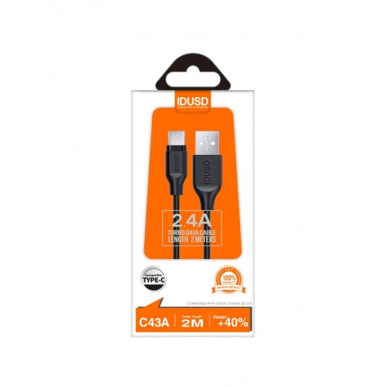 TURBO CABLE TIPO C 2.0M 2.4A NEGRO | C43A IDUSD 11794