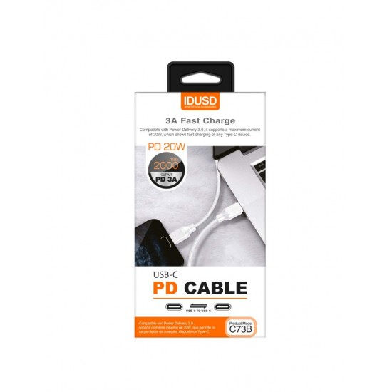 TURBO CABLE PD TIPO C A TIPO C 2.0M 3.0A BLANCO | C73B IDUSD 11780