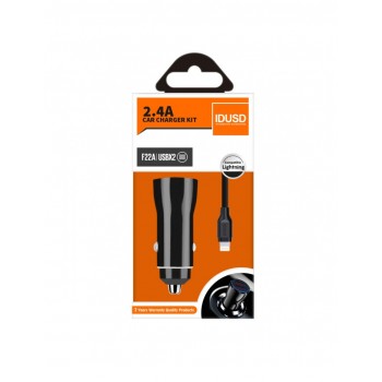 CARGADOR COCHE MICRO 2 PUERTOS USB 2.4A CON CABLE TURBO LIGHTNING 1.2M | NEGRO