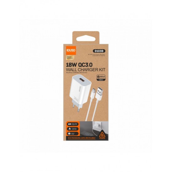 CARGADOR ECO QC 18W + CABLE USB-C | D103B IDUSD 34209