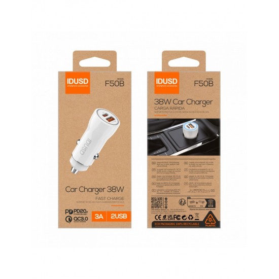 CARGADOR COCHE CARGA RAPIDA PD + QC 38W 3A BLANCO | F50B IDUSD 34210