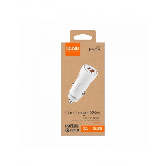 CARGADOR COCHE CARGA RAPIDA PD + QC 38W 3A BLANCO | F50B IDUSD 34210